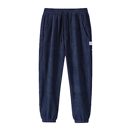 NHNKB Cordhose Herren Baggy 2023 Sommer und Herbst Cord einfarbig Bündel Fuß einfache Qualität Krawatte String geschlossen gerade Rohr Patch Herren- und Damenmodehosen Modehose Herren (Blue, XL) von NHNKB