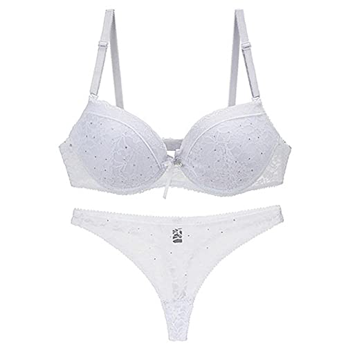 NHNKB Damen Unterwäsche Set BH Und Slip Push Up Reizwäsche Für Sex Damen Unten Offen Set Modische Sexy-Bohrer-Dekoration Spitze BH-Set Frauen sammeln BH-Unterwäsche Dessous Aufbewahrung​ (White, 85B) von NHNKB