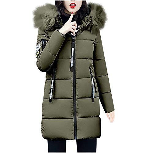 NHNKB Daunenjacke Damen Leicht Mit Kapuze Jacke Damen Mit Fellkapuze Warm dicker Reißverschluss Baumwolltasche Winterkragen Outbekleidung Womens Jacke Mantel Hoodie Mantel Damen​ (Army Green, XXL) von NHNKB