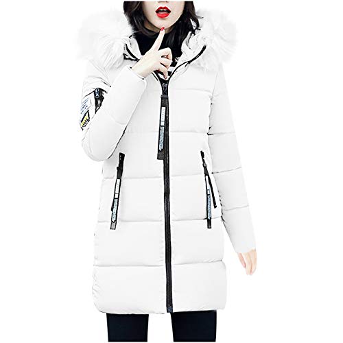 NHNKB Daunenjacke Damen Leicht Mit Kapuze Jacke Damen Mit Fellkapuze Warm dicker Reißverschluss Baumwolltasche Winterkragen Outbekleidung Womens Jacke Mantel Hoodie Mantel Damen​ (White, XL) von NHNKB