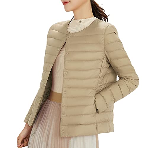 NHNKB Daunenjacke Damen Leicht Ohne Kapuze Daunenjacke Damen Winter Warm Baseball Jacke Damen Kurz Packbare ultraleichte Kurze Daunenjacke für Damen Übergangs Damen Mantel von NHNKB