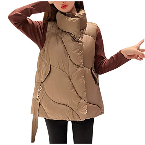 NHNKB Daunenweste Damen Schwarz Daunenweste Damen Kurz Student ärmellose lockere Daunenweste Baumwolle Damenweste Baumwollweste Kurze Jacke Damenmantel Weste Ohne Ärmel Mit Taschen​ (Khaki, XL) von NHNKB