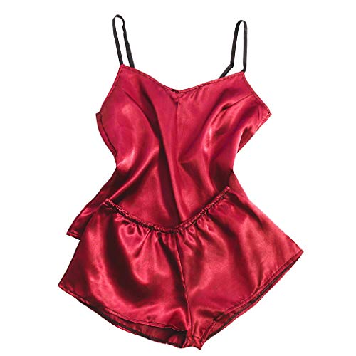 NHNKB Dessous Damen Sexy Unterwäsche Schwarz Dessous Für Mollige Damen Sexy Dessous Für Mollige Clubwear Nachthemden Für Damen Sexy Nachthemd Damen Schwarz Satin Pyjama Damen Dessous (Red, XXL) von NHNKB