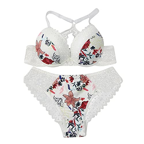 NHNKB Dessous Damen Sexy Unterwäsche Set Sexy Dessous Damen Für Sex Sexy Outfit Für Damen Für Sex Set Sexy-Unterwäsche Stickerei Spitze Push-BH Set extrem gepolstert Minirock Sexy​ (White, 85B) von NHNKB