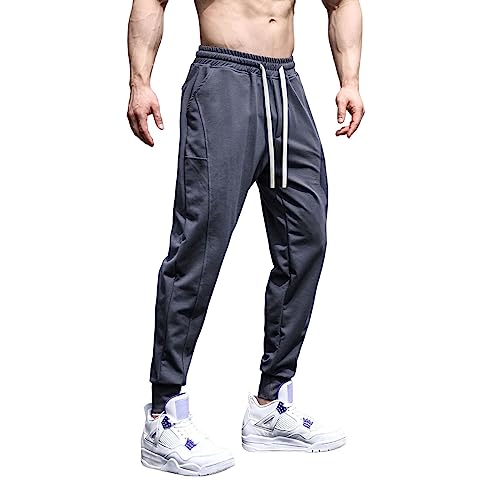 NHNKB Freizeithosen Herren Leicht Atmungsaktiv Freizeithosen Herren Lang Jogginghose Herren Baumwolle Lang ​Einfarbige Lange Hose für Männer, Tether-Hose, Sport-Straßen-Freizeithose (Grey, XXXL) von NHNKB