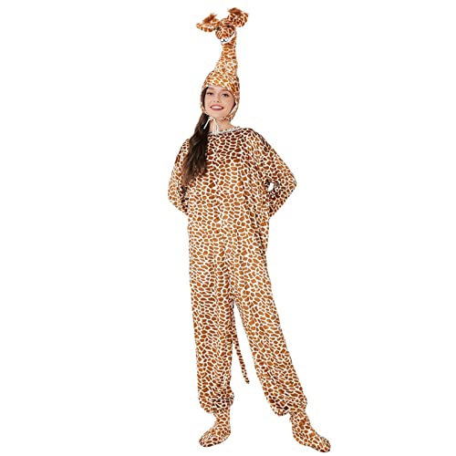 NHNKB Giraffen Anzug Plüsch Kleidung Damen Kleidung Halloween Cosplay Erwachsene Unisex-Sets Halloween-Kostüme Tier Cosplay Pyjamas Warme Nachtwäsche Homewear Mittelalterliche Lose (Khaki, L) von NHNKB