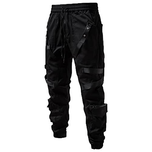 NHNKB Gothic Hose Herren Cargohose Herren Schwarz Lang Männlich All Season Taillierte Hosen Lässige Normale Volleinfarbige Hosen Mode Strandtaschenhosen Stretch Herren Cargohose​ (Black, L) von NHNKB