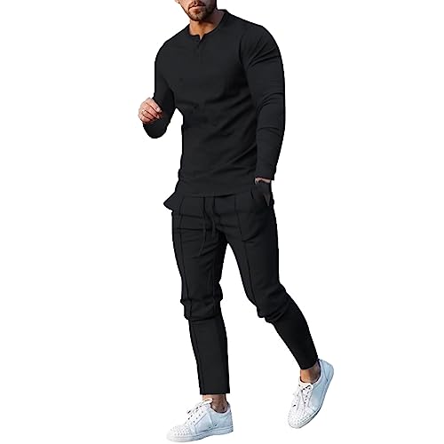 NHNKB Herren Outfit Komplett Set Stylisch Herren Set Outfit Schwarz Männlicher Mesh-Langarmanzug mit Tasche, Oberteil und Tasche, Lange Hose, Sport-Zweiteiler Tech Fleece Kinder Anzug (Black, M) von NHNKB