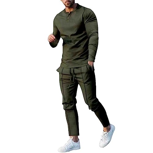 NHNKB Herren Outfit Komplett Set Stylisch Herren Set Outfit Schwarz Männlicher Mesh-Langarmanzug mit Tasche, Oberteil und Tasche, Lange Hose, Sport-Zweiteiler Tech Fleece Kinder Anzug (Green, L) von NHNKB