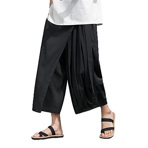 NHNKB Hose Herren Weites Bein Chinos Herren Kimono Hose Herren Japanisch ​Herrenhose, unregelmäßiges Design, Sense C-Rockhose, gerade Kendo-Hose, Freizeithose für Herren Mens Chinos (Black, L) von NHNKB