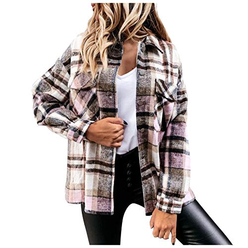 NHNKB Karierte Bluse Damen Kurz Karierte Hemdjacke Damen Strickjacke Damen Elegant Lässige Mode für Damen Karierte Hemdtasche Langarm-Jacke Mantel Kurz Damen Strickjacke Damen Kurzmen von NHNKB