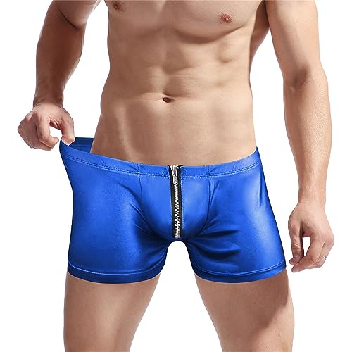 NHNKB Ledershorts Für Männer Herren Dessous Ganzanzug Mit Reissverschluss Herrenunterwäsche, sexy Unterhose, Baumwolle, sexy, atmungsaktive Unterwäsche, Slips für Männer Herren​ (Blue, One Size) von NHNKB