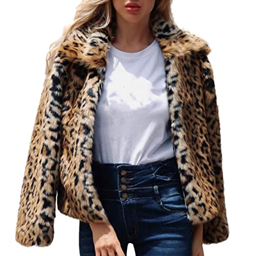 NHNKB Mantel Leopardenmuster Damen Damen Mantel Winter Frauen Fuzzy Fashion Leopard Langarm Mantel Winter Warme Wolle Mantel Baumwolle Kurze Lässige Oberbekleidung Dunkelrot Mantel Damen​ (A, S) von NHNKB