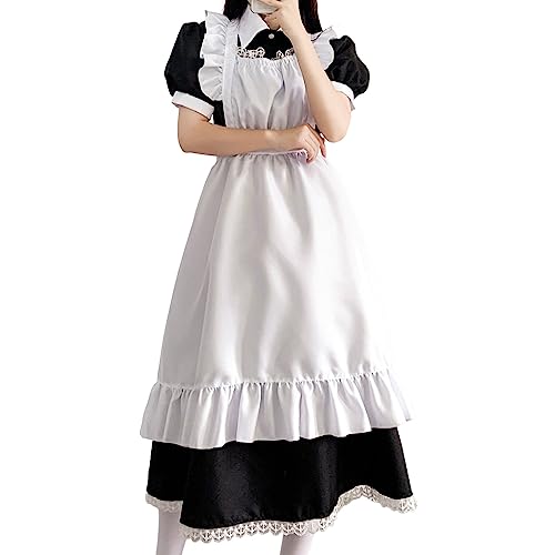 NHNKB Oktoberfest Damen Kleid Lang Dienstmädchen Schürze Sexy Dienstmädchen Kostüm Lang Dienstmädchen Schürze Weiß Kostüm Bühnenkleid Kostüm Oktoberfest Damenkleid Mittelalterlicher (Black, XL) von NHNKB