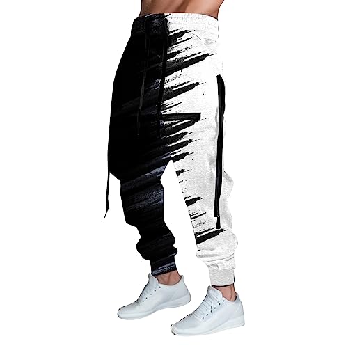 NHNKB Patchwork Hose Herren Jogginghose Herren Baumwolle Lang Sporthose Herren Lang Herren-Freizeithose mit Digitaldruck und einfarbigem Muster Gefütterte Jogginghose Herren​ (Black, L) von NHNKB