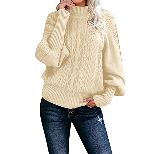 NHNKB Pullover Damen Winter Langarm Elegant Damen Langarm Elegant Vintage Einfarbiges Damen-Baumwoll-Mode Oberteil Damen-Pullover mit mittlerem Halsausschnitt locker langärmelig Pullover von NHNKB