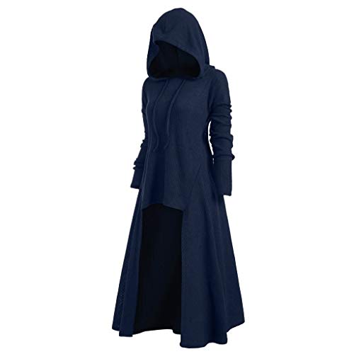 NHNKB Punk Kleidung Damen Gothic Hoodie Kleid Damen Mit Kapuze Lang Hemden mit Ärmeln up Gothic-Long Frauen Riss Plus Sizekleid Spitze langes Frauenkleid Strickkleider Winter Herbst von NHNKB