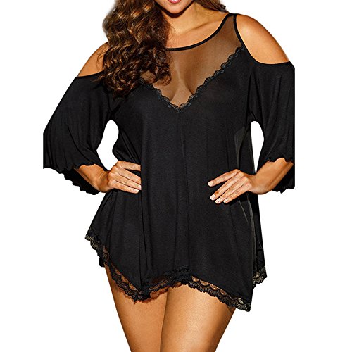 NHNKB Reizwäsche Für Sex Damen Mollig Unten Offen Dessous Für Mollige Clubwear Reizwäsche Für Sex Damen Mollig Unten Offen Plus Größe reizvolle Unterwäsche Schlafanzüge Sexy Transparent​ (Black, XXL) von NHNKB