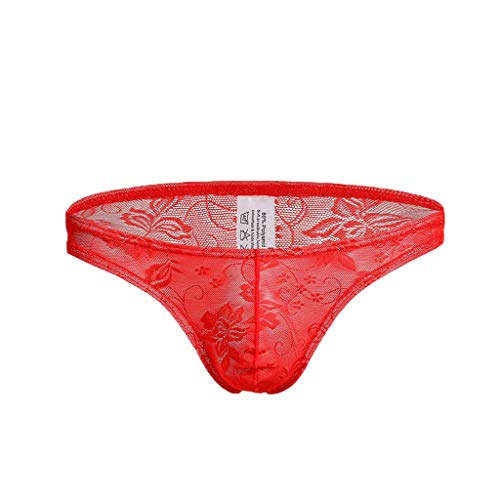 NHNKB Sexy Unterwäsche Herren Spitze String Tanga Herren Sexy Dessous Mode reizvolle volle Spitzenband Unterwäsche für Männer Sexy-Unterwäsche für Männer Herren Unterwäsche Shorts Schwarz​ (Red, M) von NHNKB