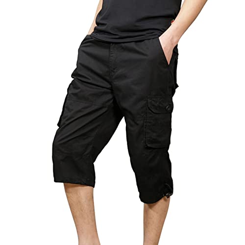 NHNKB Shorts Herren Knielang Cargohose Herren Kurz Schwarz Kurze Hose Herren Schwarz Lässige lockere Arbeitskleidung für Herren im Freien mit Taschen Sicherheitshose Herren Winter​ (Black, XL) von NHNKB