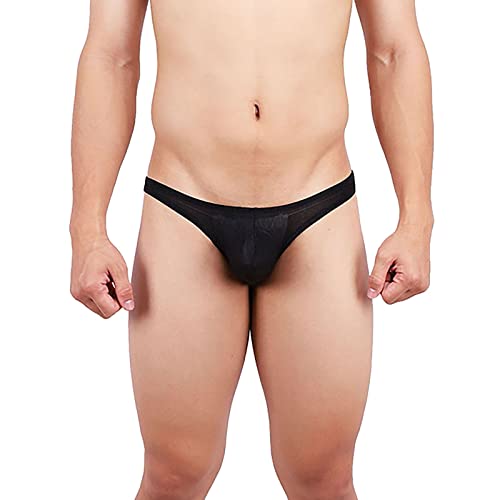 NHNKB Slips Herren Baumwolle Schwarz String Tanga Herren Sexy Dessous Transparent ​Sexy-Unterwäsche Für Männer Comforty Absorbierender Ice-Silk Kühler Thong Herren Einteiler Unterwäsche (Black, XL) von NHNKB