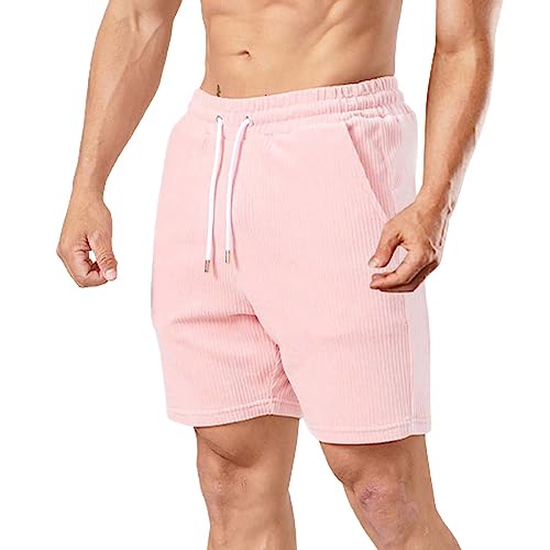 NHNKB Sporthose Herren Kurz Mit Taschen Cordhose Herren Schwarz Herren-Freizeitshorts, Arbeitsshorts, modische, schmale Fünf-Hosen-Strandshorts, Herren-Cord-Shorts Herren Shorts Cargo​ (Pink, XL) von NHNKB