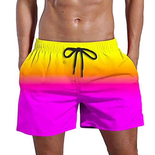 NHNKB Strandhose Herren Leicht Kurz Shorts Herren Sommer Stretch Bunt Hose Mit Farbverlauf Shorts Herren Stretch Modische Bequeme Herren-Strandhose mit Farbverlauf Badehose Männer​ (V5-Yellow, M) von NHNKB