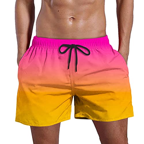 NHNKB Strandhose Herren Leicht Kurz Shorts Herren Sommer Stretch Bunt Hose Mit Farbverlauf Shorts Herren Stretch Modische und Bequeme Herren-Strandhose mit Farbverlauf Badehose Männer​ (Pink, M) von NHNKB