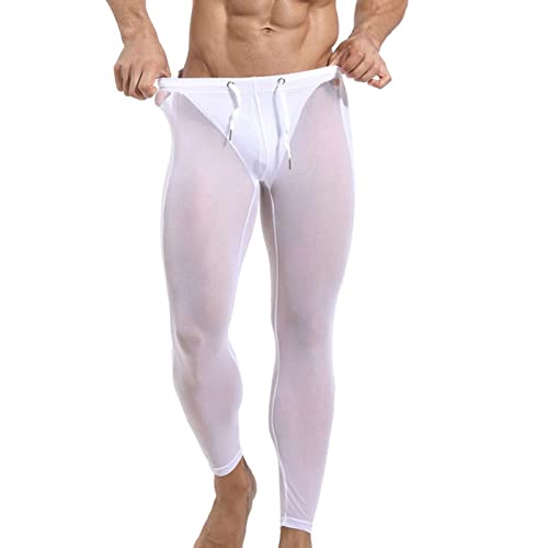 NHNKB Transparent Lange Herren Hose Mesh Hose Herren Lang Herren Hose Sommer Lang Leicht Mens Mesh Atmungsaktive Fitness Enge Hose Hochelastische Radhose Jogginghose Herren Schwarz​ (White, L) von NHNKB