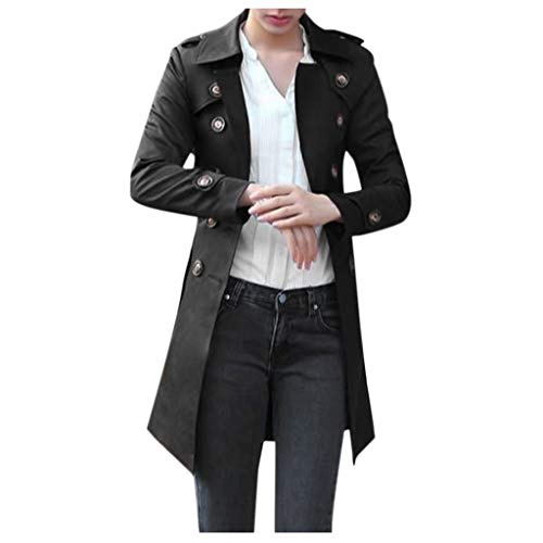 NHNKB Trenchcoat Damen Elegant Trenchcoat Damen Schwarz Trenchcoat Damen Lang Breasted Long Women Trench Jacket Coat Outwear Overcoat Double Windbreaker Slim Damenmantel Mantel Damen​ (Black, S) von NHNKB