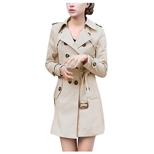 NHNKB Trenchcoat Damen Elegant Trenchcoat Damen Schwarz Trenchcoat Damen Lang Breasted Long Women Trench Jacket Coat Outwear Overcoat Double Windbreaker Slim Damenmantel Mantel Damen​ (Khaki, S) von NHNKB