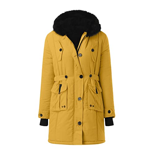 NHNKB Trenchcoat Damen Lang Damen Mäntel Winter Lang Freizeitjacke Damen Sportlich Lang Warmer Mantel mit Kapuze Trenchcoat gefüttert Outwear, Dicker Wintermantel Damen Mantel Wollmischung von NHNKB