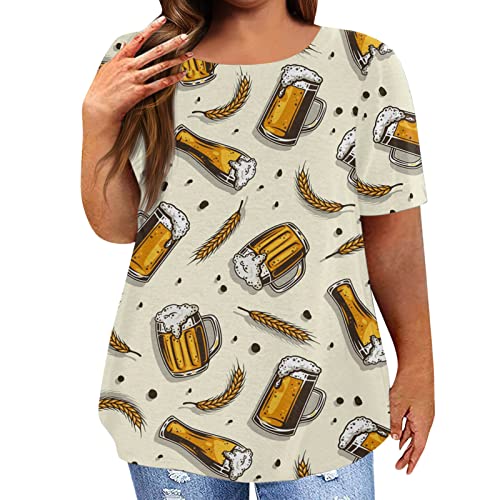 Tshirt Baumwolle Damen Weit Oktoberfest Damen Outfit Oberteil Damen-Oberteile in Übergröße kurzärmelig O-Ausschnitt Tunika Bedruckt Sommer-T-Shirts Bluse Pullover Damen Casual (Yellow, XXXXL) von NHNKB