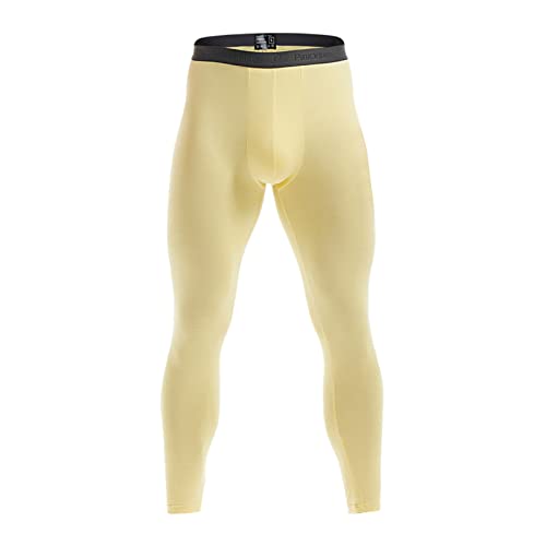 NHNKB Unterhose Herren Langes Bein Sporthose Herren Lang Eng Unterhose Herren Sexy Mens Separation Thermohose Hose Dünne Leggings Strumpfhose Jugendhose Enge Hose Unterzieher​ (Yellow, XXL) von NHNKB