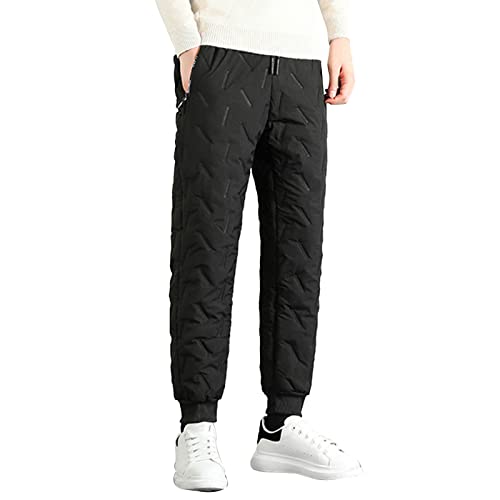 NHNKB Warme Hose Herren Winter Daunenhose Herren Fleece Hose Herren Warm Lässige, warme Hose für Männer Feste Bleistifthose, verdickte Hosen mit Kordelzug Denim Hose Herren​ Casual (Black, XL) von NHNKB