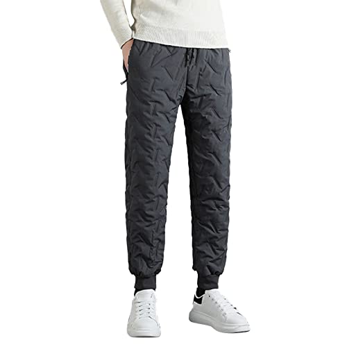 NHNKB Warme Hose Herren Winter Daunenhose Herren Fleece Hose Herren Warm Lässige, warme Hose für Männer Feste Bleistifthose, verdickte Hosen mit Kordelzug Denim Hose Herren​ Casual (Dark Gray, XL) von NHNKB