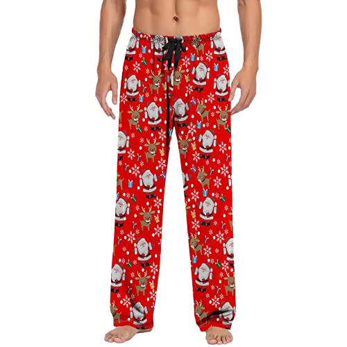 NHNKB Weihnachten Hose Herren Hosen Modern Regular Fit Stretch Freizeithosen Herren Lang Weihnachten Herren Freizeithose Pyjamahose mit Kordelzug und Taschen Hosen Herren Stoffhose​ (Red, M) von NHNKB