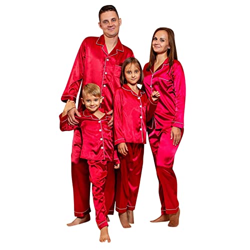 NHNKB Weihnachten Schlafanzug Familien Pyjama Set Matching Lange Ärmel Bluse + Plaid Lange Hosen Nachtwäsche Hausanzug Neujahr Knopfleiste Zweiteiliger für Vater, Mutter, Kinder Familien Outfit Set von NHNKB