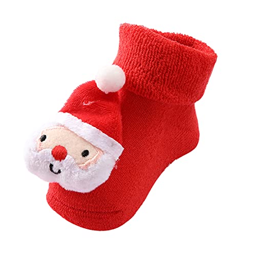 NHNKB Weihnachtssocken Kinder Weihnachtssocken Baby Weihnachtssocken für Babys Baumwolle mit Gummi-Tierdruckmuster Warme Socken Fußballschuhe Socken​ Weihnachten Accessoires (C, One Size) von NHNKB