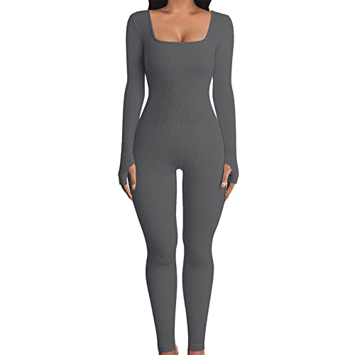 NHNKB Yoga Jumpsuit Damen Lang Jumpsuit Damen Langarm Jumpsuit Damen Kurz Eng Yoga Bodysuit Sportanzug Eng Damen Yoga Jumpsuits Workout gerippte Langarm Sport Jumpsuits Schweine Kostüm​ von NHNKB