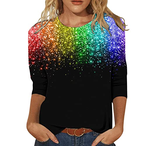 Oberteil Damen Glitzer Sweatshirt Damen Schwarz Langarm Damen Sweatshirt Baumwolle Pullover Damen Kurz Frauen Casual Christmas Print T-Shirt Langarm-Shirt Loose BluseTops Damen von NHNKB