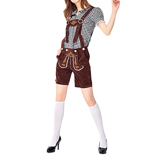 Oktoberfest Damen Outfit Hose Und Bluse Overall Damen Sommer Kurz Oktoberfest Damen Authentisches deutsches Outfit Brau Schwarzes Gothic-Kleid Damen in Übergröße Oktoberfest Damen Outfit (BW2, L) von NHNKB