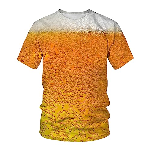 Oktoberfest Kleidung Herren Oktoberfest Herren Outfit T-Shirt 2023 Rundhals Lose Mode Straße Bier Blase 3D Digital Gedruckt männer Und Frauen Kurzarm T Hemd Herrenschal Kaschmir (Yellow, XXXL) von NHNKB