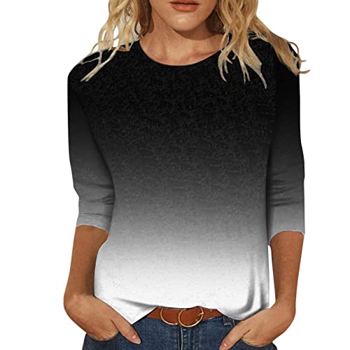 Pullover Damen Herbst ​Pullover mit Farbverlauf Damen Pullover Damen Winter Langarm Elegant Lässige Mode für Damen mit Farbverlauf O-Ausschnitt Dreiviertelärmeln Oberteile T-Shirt-Bluse von NHNKB