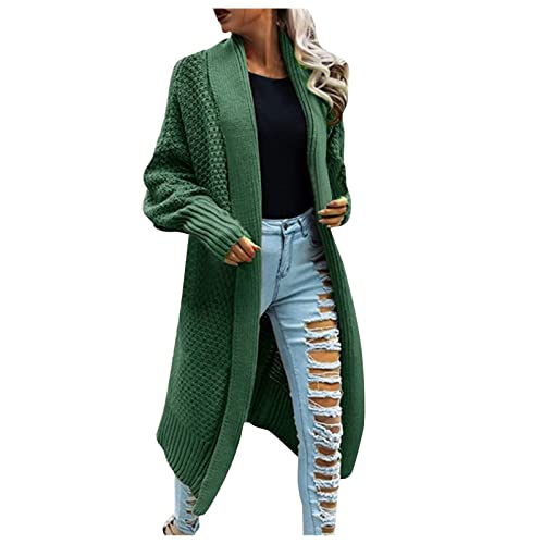 Strickjacke Damen Lang Grobstrick Strickjacke Damen Lang Mit Kapuze Frauen Warmer Langer Mantel Patchwork-Druck Langarm-Mantel V-Ausschnitt Cropped Winter Soft Solid Sweater Damen​ (Green, XXL) von NHNKB