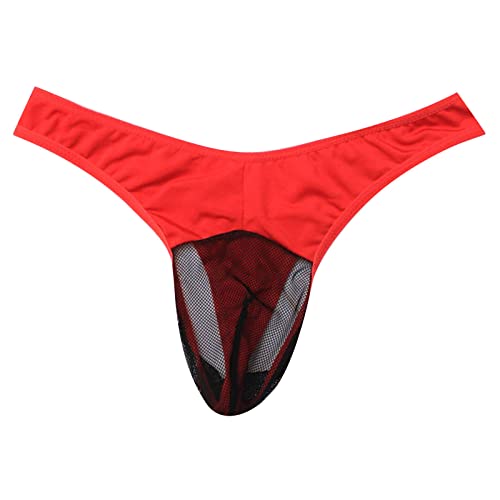 String Tanga Herren Sexy Dessous Mesh Slips Herren Männer Unterwäsche Transparent Herrenunterwäsche Mesh Transparent Atmungsaktiv Herren Dreieck Sexy Herren Unterwäsche Glänzend​ (Red, One Size) von NHNKB