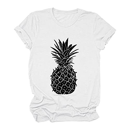 T Shirt Mit Ananas Damen Basic Tshirt Damen Schwarz Tshirt Baumwolle Damen Weit Damen Top für Damen Casual Ananas Druck Shirts Rundhals Kurzarm T-Shirt Tops Tunika Bluse Damen von NHNKB