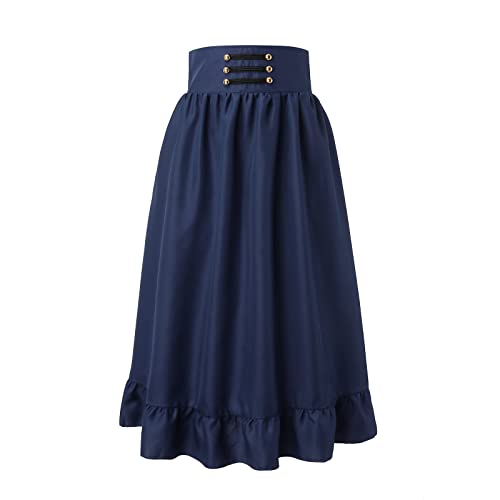 Trachtenkleid Damen Lang Schwarz Oktoberfest Kleid Damen Trachtenrock Damen Knielang Trachtenrock Damen Modern Eleganter Rock für Damen einfarbig Vintage-Taille plissierter Rocks (Blue, XXL) von NHNKB