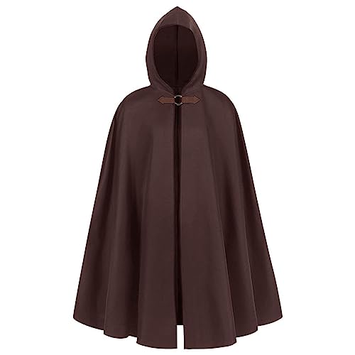 Umhang Mit Kapuze Mittelalter Gothic Umhang Schwarz Umhang Schwarz Lang Umhang Mit Kapuze Baumwolle Halloween-Kapuzenumhang für Herren mittelalterlicher Schal Robe-Kostüm Claas​ (Brown, One Size) von NHNKB