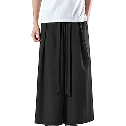 Yoga Hose Herren Schwarz Kimono Hose Herren Japanisch Sommer dünne Herren lose Eisseide große Beinhose mit weitem Bein große feste lässige Harlan Schlaghose Entspannte Hose Herren​ (Black, XXXL) von NHNKB